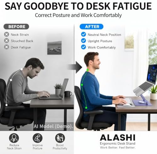 ALASHI Laptop Stand for Desk with 360° Rotating Base, Multi-Angle Adjustable Laptop Stands, Foldable Laptop Riser Compatible with 10 to 17 Inches PC Computer, Purple
