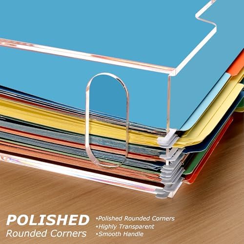 Clear Acrylic Hanging File Organizer Box with Handle, Letter Size Portable File Folder Storage Box, Filing Holder for Desk Home Office - 1 Pack