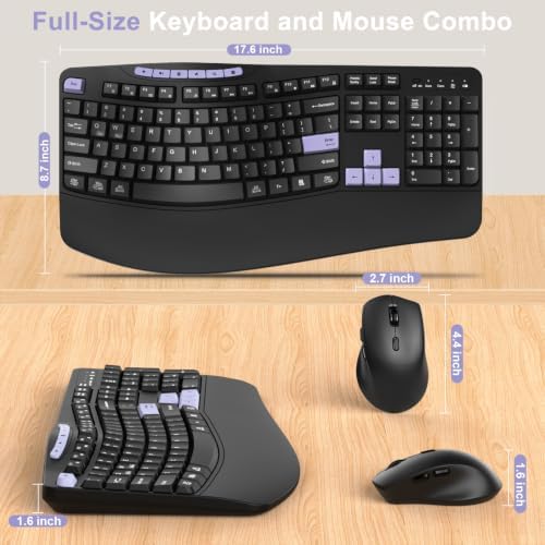 Wireless Keyboard and Mouse Combo, 2.4G Ergonomic Wave Keys(Purple)