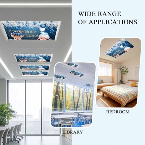 Santa Claus Magnetic Fluorescent Light Covers for Ceiling Lights 2 x 4 Feet,Christmas Elk Cartoon Pine Tree Leaves Blue Office Classroom Kitchen Drop Ceiling Light Covers Filters Shade Panel 1 Pack
