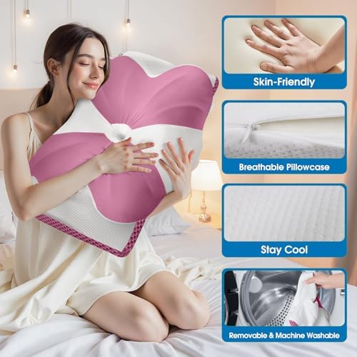 CloudBliss Cervical Memory Foam Pillow for Neck and Shoulder, Contour Neck Support Pillow with Cooling Case, Ergonomic Bed Pillow, Support for Side Back Stomach Sleepers (Pink, Standard Size)