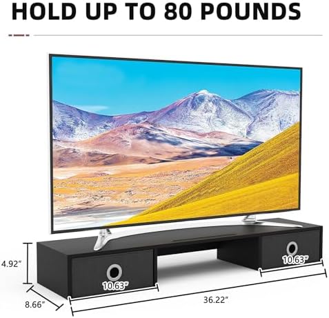 YAOHUOO Dual Monitor Stand with LED Light 2 Drawers, Computer Monitor Riser for 2 Monitors, Large Desktop Organzier with Storage for PC/Laptop/Computer/TV Screen/Printer
