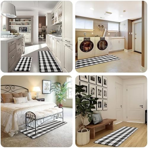 MAYHMYO Cushioned Kitchen Mats for Floor,Anti Fatigue Buffalo Plaid Mat 2PC