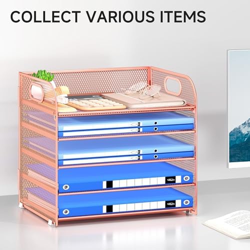 Paper Organizer Letter Tray with Handle Mesh 5 Trays