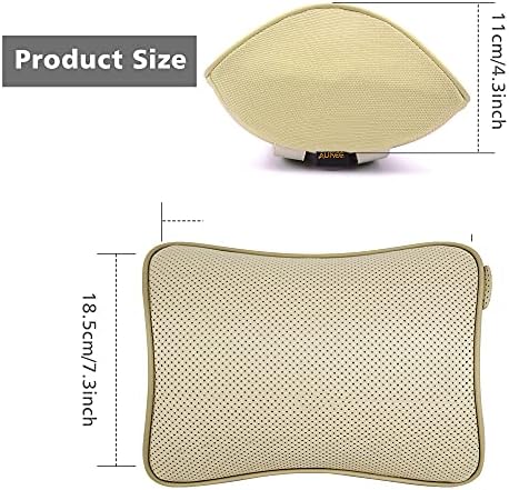 Aukee Car Neck Pillow Soft Memory Foam Leather Headrest for Driving Home Office Beige (Pack of 2)