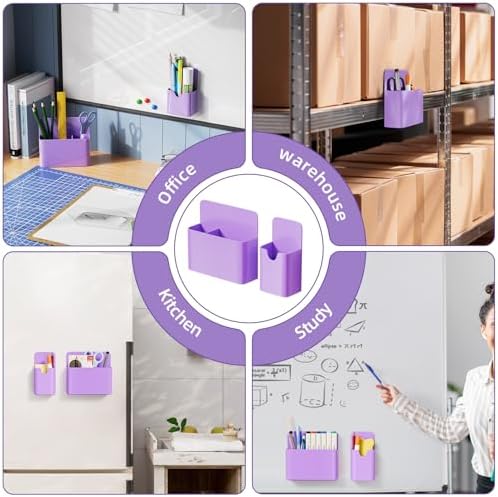 Marbrasse Magnetic Dry Erase Marker Holder,Pen and Eraser Holder for Whiteboard,Magnet Pencil Cup Utility Storage Organizer for Office, Refrigerator, Locker and Metal Cabinets (Purple)