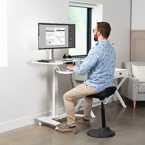 VIVO White Electric 36 in Dual Platform Standing Desk Cart, DESK-V111VTW