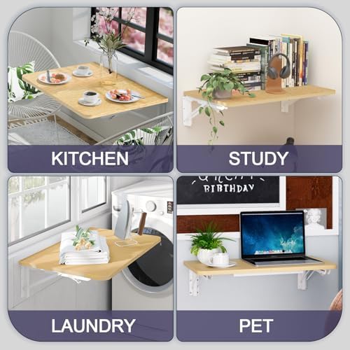 TEAMIX Wall Mounted Folding Table for Small Spaces, Floating Desk, Maple