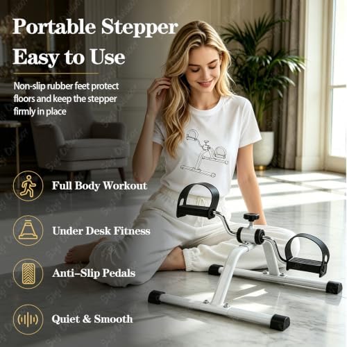 1pack Under Desk Elliptical, Exercise Equipment, Under Desk Bike, Exercise Bike, Bike Trainer, Mini Adjustable Pedal Exerciser, Anti-Slip Base, Indoor Leg Arm Workout Fitness Machine for Home Office