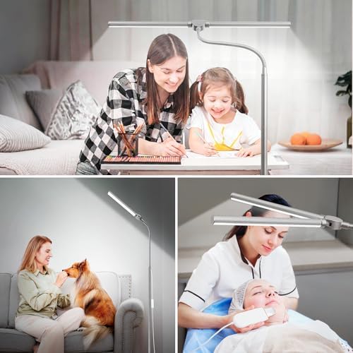 Bright Floor Lamp, 18W/2000LM Silver LED Floor Lamp with Double Head