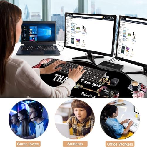 Mouse Pad with Wrist Support + Desk Mat + Coaster 3 in 1 Set, XXL Large Gaming Mousepad Ergonomic Mouse Pads for Desk Computer Laptop Office,Bible Verse Psalm 46-10 Adorable Peony Flower