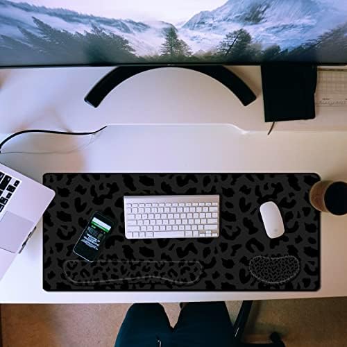 3Pcs Large Gaming Mouse Pad Desk Mat,Keyboard Mouse Wrist Rest Support Set,Extended Laptop Mouse Pad Memory Foam Non-Slip Base for Gamer Home Office(31.5x15.7in)-Black Leopard Cheetah