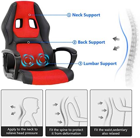 Gaming Chair Computer Chair Office Chair Ergonomic High Back Massage PC Desk Chair with Lumbar Support & Padded Armrest Racing Style Cheap Adjustable Swivel Chair for Women Men Adult, Red