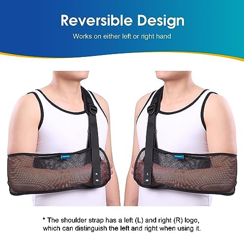 Mesh Arm Shoulder Sling Medical Shoulder Immobilizer for Shoulder Injury Torn Rotator Cuff, Breathable Arm Brace for Shower, Right Left Arm Stabilizes Elbow Arm Wrist Injury for Men Women (Black-M)