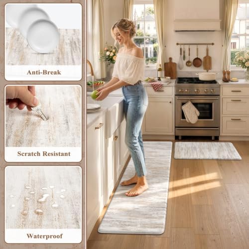 KIMODE Kitchen Mats Cushioned Anti Fatigue, Abstract Farmhouse Kitchen Rugs