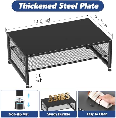 ECOLOVI 2-Tier Computer Monitor Stand Riser, Printer & Laptop Stand, Office Desk Accessories, Workspace Desk Organizer for Home Office Supplies, Black 2-Pack