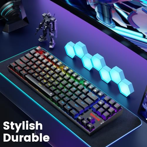 Redragon Wireless Gaming Keyboard, BT/2.4Ghz Tri-Mode Mechanical Keyboard, buit-in Battery, Programmable 87 Keys TKL, LED Rainbow Backlit - K552-KRS