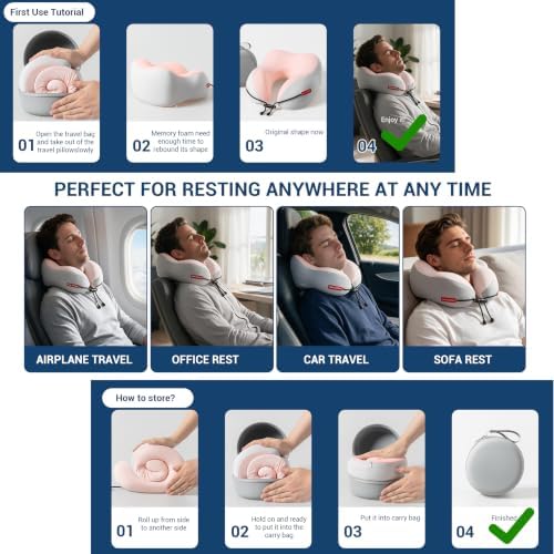SheRest Cooling Travel Neck Pillow for Airplane, Memory Foam Neck Support