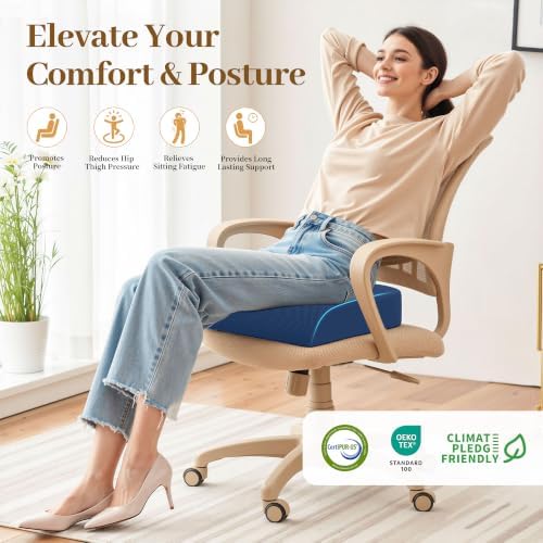 TranquilRelax 2XL Memory Foam Seat Cushion for Office Chair, 3.7-Inch, Blue