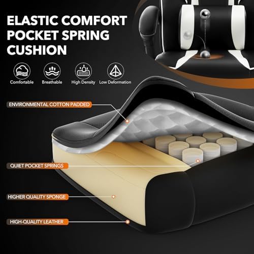 Big and Tall Office Chair, High Back Leather Gaming Chair with Footrest, Ergonomic Computer Chair w/Lumbar Support & Headrest, 360° Swivel Base & Height Adjustable Executive Chairs for Home/Offices