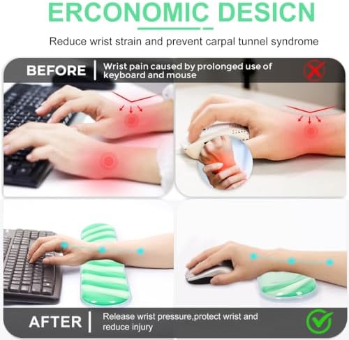 L-SPOUTTO Green Cute Ergonomic Gel Wrist Rest for Mouse and Keyboard