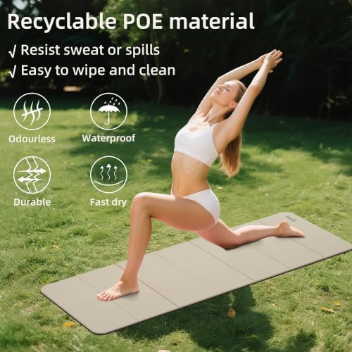 Foldable Yoga Excercise Mat 71"L x 24"W, Odourless Light Weight POE Mat For Home Fitness and Gym Workouts, 1/4 inch Non-slip design for All Types of Yoga Pilates