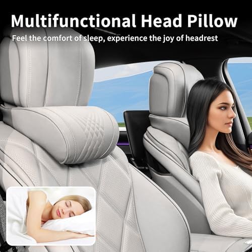 Car Headrest Memory Foam Neck Pillow for Driving Off-White 2 Pack