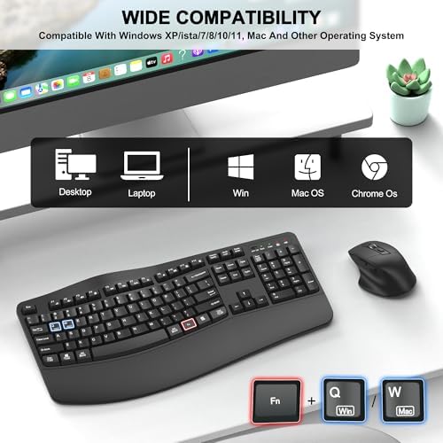 Wireless Keyboard and Mouse Combo, 2.4G Ergonomic Wave Keys(Graphite)