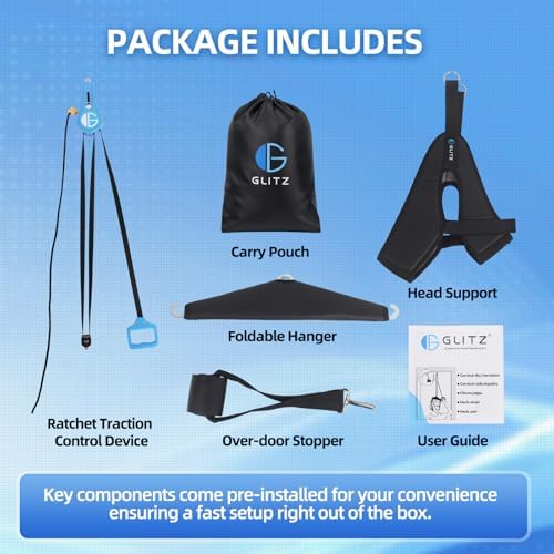 glitz Upgraded Neck Stretcher & Cervical Traction Device with Ratchet System – 50-200N Adjustable Over-Door Traction for Pain Relief & Spinal Decompression, Force-Limited Easy-Release Cord (2026 Ed.)