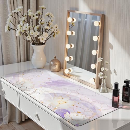 iCasso Desk Cover Mat, Extra Large Lotus Mouse Pad, Purple Lotus Leaf