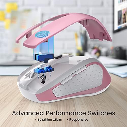 HOTWEEMS D-09 Wireless Mouse for Laptop - Ergonomic Plus Computer USB Cordless Mice, Ergo Grips, Lightspeed 5-Level 2400 DPI, 16 Months Battery, Portable for PC Mac Chromebook, 6 Button, Flamingo Pink