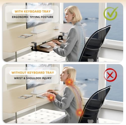 Keyboard Tray Under Desk, Keyboard Holder&Drawer with C-Clamp 25.6"x11.8"