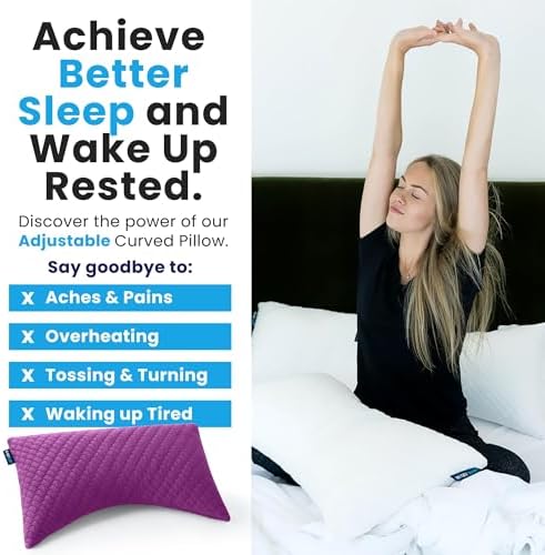 Sidney Sleep Adjustable Bed Pillow for Neck and Shoulder Support with Extra Shredded Fill - Cervical Contour Pillow for Side and Back Sleepers. Standard Size 19" x 26" CertiPUR-US Certified (Magenta)