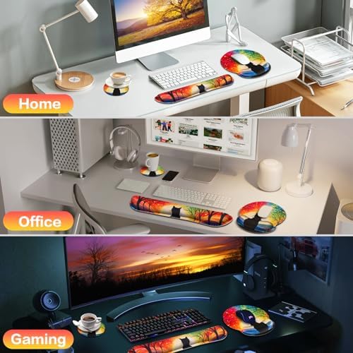 3-in-1 Mouse Pad with Wrist Rest Cute Black Cat Set