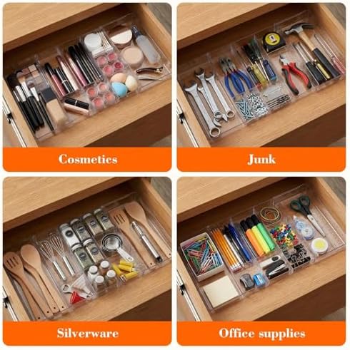 Briwooody 1 Pcs Expandable Drawer Organizer, Clear, 11 Compartments