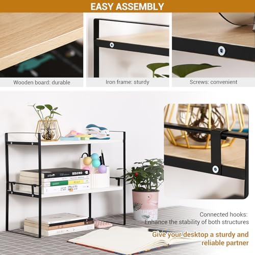 YGYQZ Desk Shelf Organizer, 2-Tier Desktop Bookshelf, Black & White