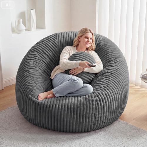 Homkdom Bean Bag Chairs for Adults, Giant Bean Bag Sofa with Armrests, Grey