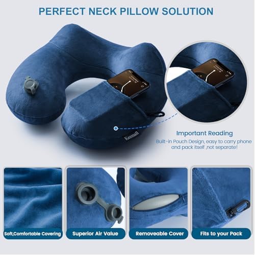 Keemall Inflatable Travel Neck Pillow for Airplane to Relieve Neck Pain