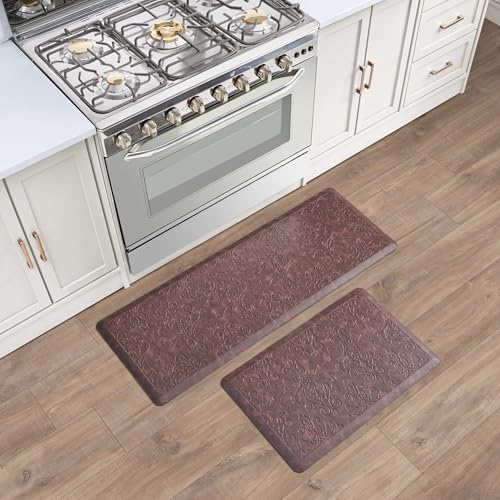 Chef Gear - Anti-Fatigue Wellness Kitchen Mat - Marni Design - Cushioned Comfort Chef Mat - Faux Leather - Cooking & Standing Relief -Skid-Resistant - Set of 2-17.5"x 48"/ 17.5"x 28"- Red