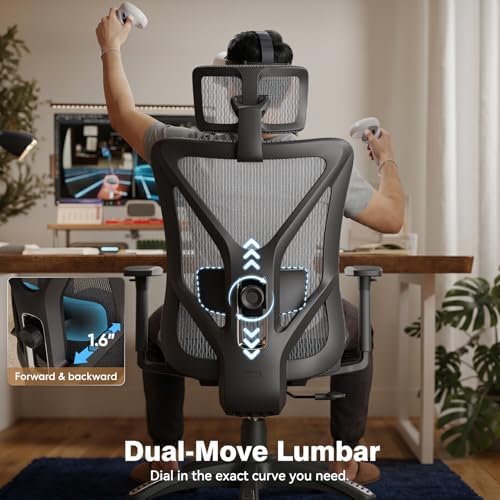 ELABEST Mesh Office Chair,Ergonomic Computer Desk Chair,Sturdy Task Chair- Adjustable Lumbar Support & Armrests,Tilt Function,Comfort Wide Seat,Swivel Home Office Chair (Graphite)