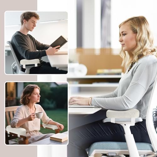 2-Pack Non-Slip Armrest Pads for Office & Gaming Chairs - Ergonomic Forearm Support Pillow for Desk, Computer & Wheelchair, Pressure Relief Cushions (Ivory)