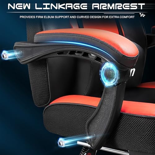 Gaming Chair for Adults, Video Game Chair with Footrest, Big and Tall Gaming Chair Heavy Duty Computer Chair with Massage Lumbar, Ergonomic Adjustable Height and 360° Swivel Seat, PU Leather, Red
