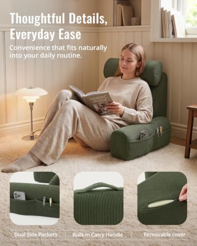 Blissful Diary Reading Pillow with Adjustable Neck & Lumbar Support, Green