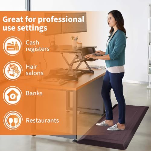 UKISS 9/10"" Extra Thick Cushioned Anti Fatigue Kitchen Mat, Waterproof High Density Foam Standing Desk Mat, Non-Slip Ergonomic Comfort Mat for Kitchen, Office,Workstation Black (Brown, 20" X 39")