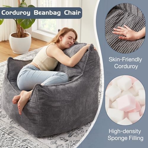 EBENCHICO Giant Bean Bag Chair for Adults, Corduroy Large Bean Bag Chairs for Teens with Armrests, Comfy Adult BeanBag Chair Sofa Couch with Filler Included for Bedroom Living Room