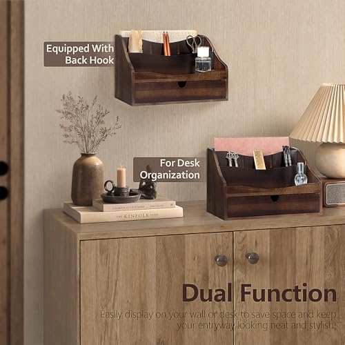 Acacia Wood Mail Organizer: Desktop Organizer for Storage, Dark Brown