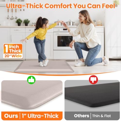 1-Inch Thick Anti-Fatigue Mat for Kitchen and Standing Desk, 20"x39", Khaki