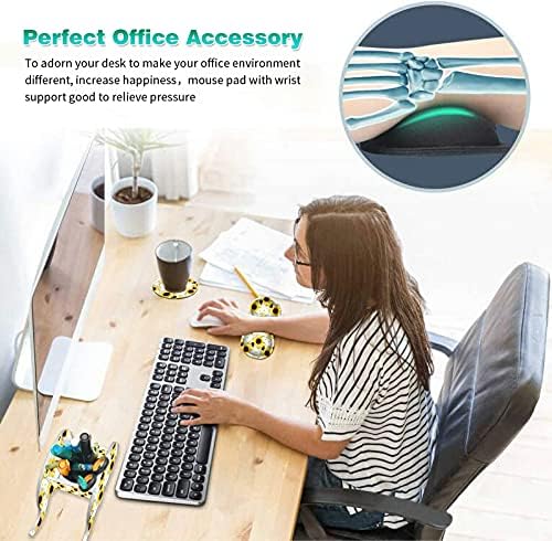 Cute Desk Accessories Set, Wooden Plastic Elephant Pen Pencil Holder Office Desk Decor Supplies Organizer, Multi-Function Phone Bracket Stand, Wrist Support Pad & Cup Coaster, Bright Sunflower