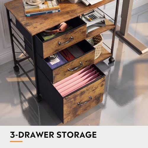 DEVAISE 3 Drawer Mobile File Cabinet, Fabric Lateral Filing Cabinet