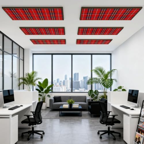 6 Pcs Fluorescent Light Covers for Ceiling Lights check plaid blue red yellow Magnetic Light Filters Decorative for Classroom Office Hospital Home 4x2 Ft